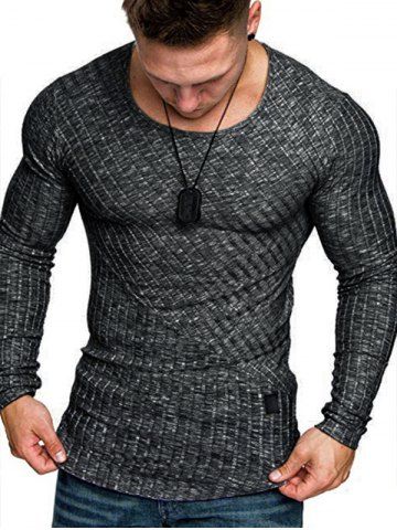 

Solid Color Striped Spliced Long Sleeves T-shirt, Black
