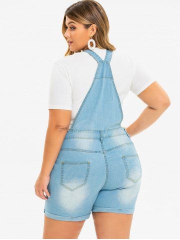 

Ripped Cuffed Plus Size Denim Overalls, Jeans blue