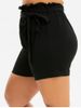 Plus Size Casual Belted Paperbag Waist Shorts -  