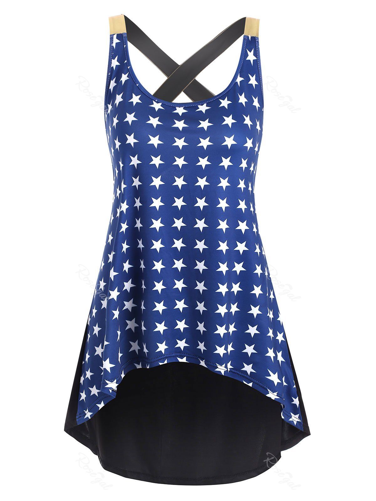 

Plus Size Criss Cross American Flag Print Tank Top, Blue