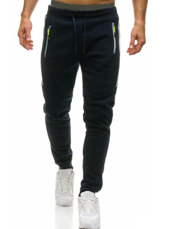 

Zipper Design Drawstring Casual Pants, Cadetblue