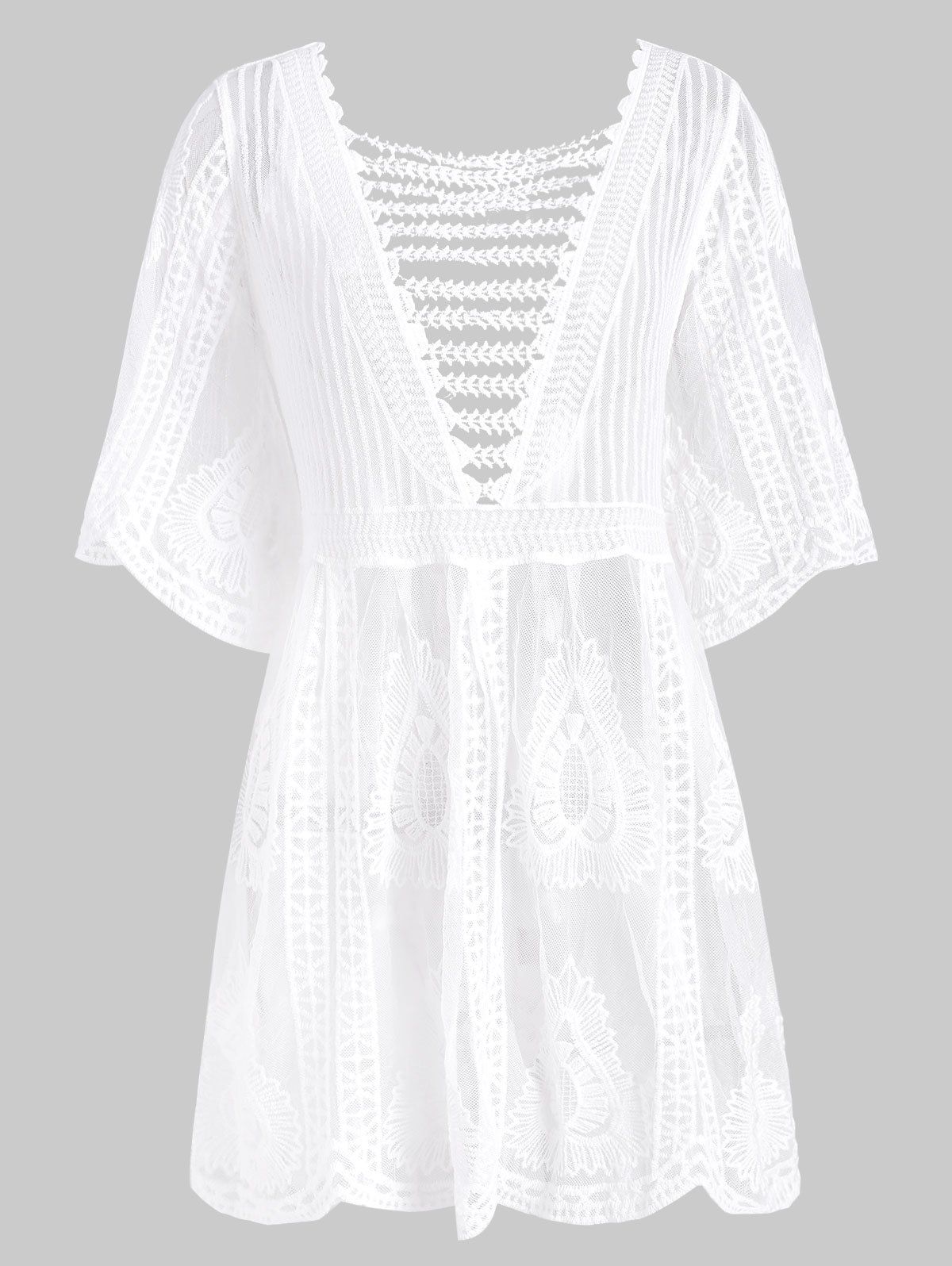 

Lattice Crochet Longline Cover Up, White