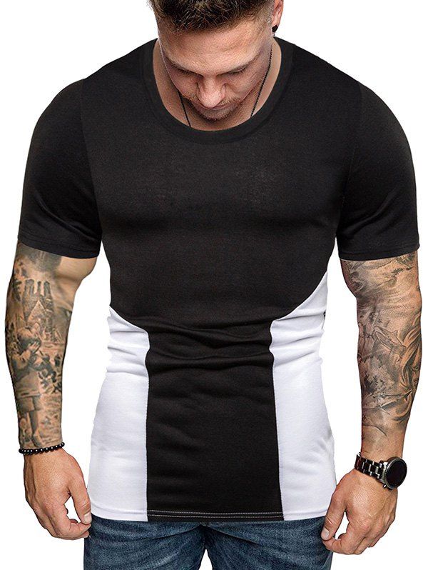 

Short Sleeves Color Block Spliced T-shirt, Black