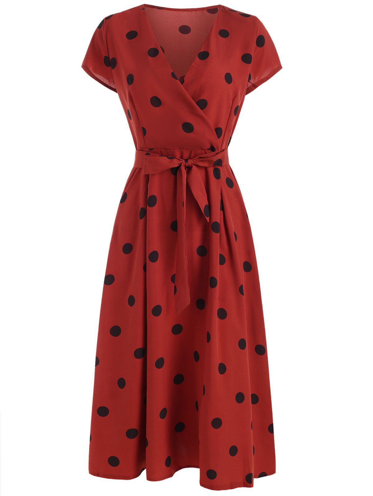 

Plunging Polka Dot Midi Dress, Red wine