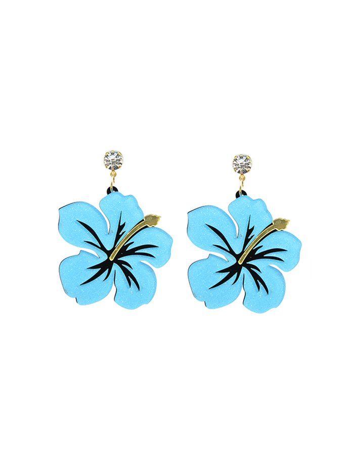 

Flower Shape Rhinestone Acrylic Drop Earrings, Blue zircon