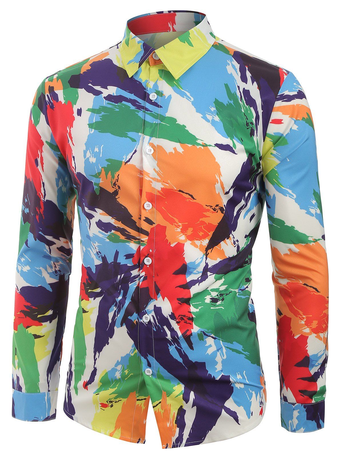 

Long Sleeves Colorful Painting Print Shirt, Multi