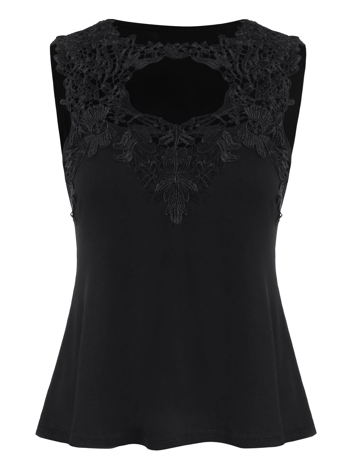 

Casual Cutout Floral Applique Tank Top, Black