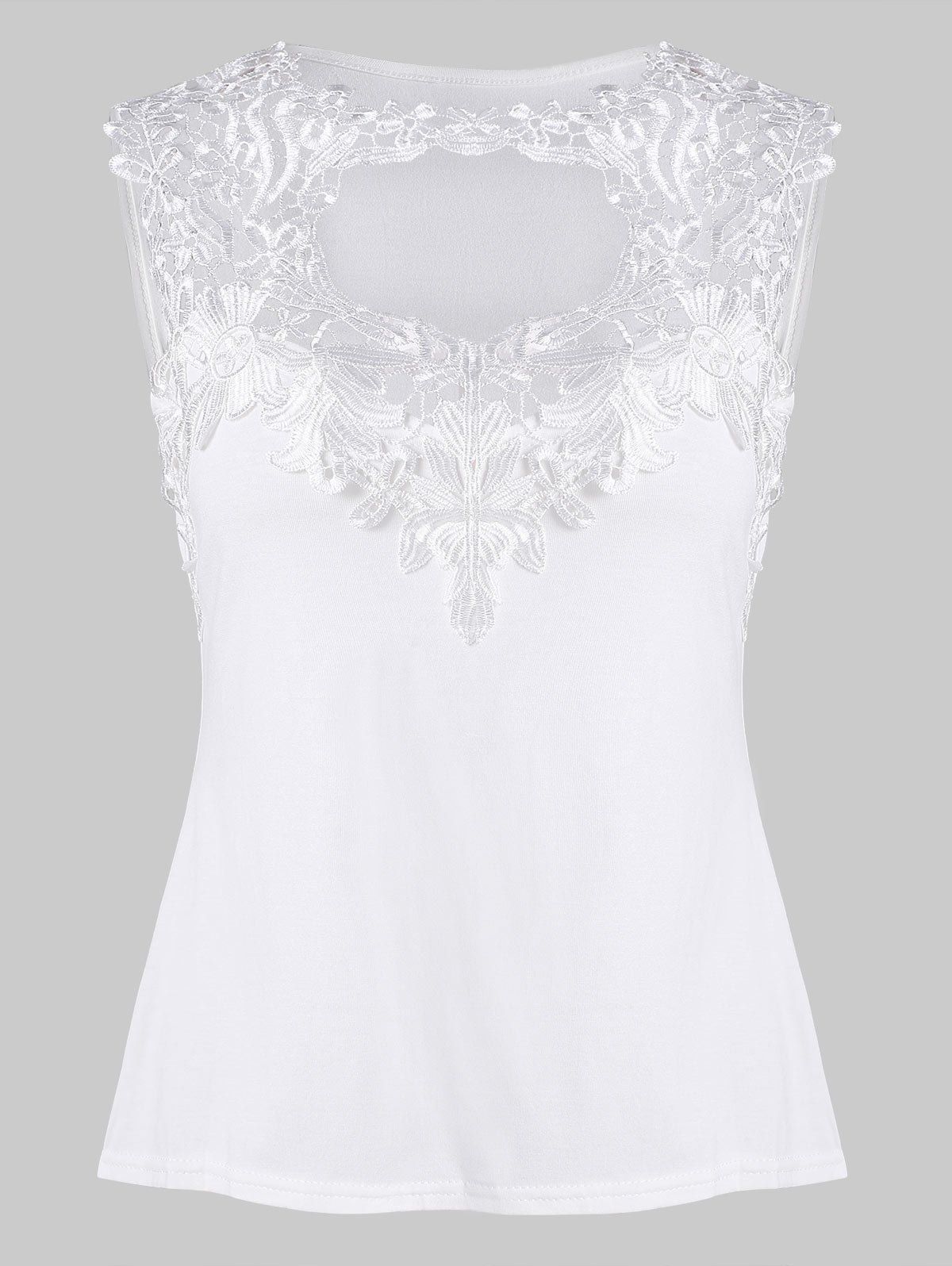 

Casual Cutout Floral Applique Tank Top, White