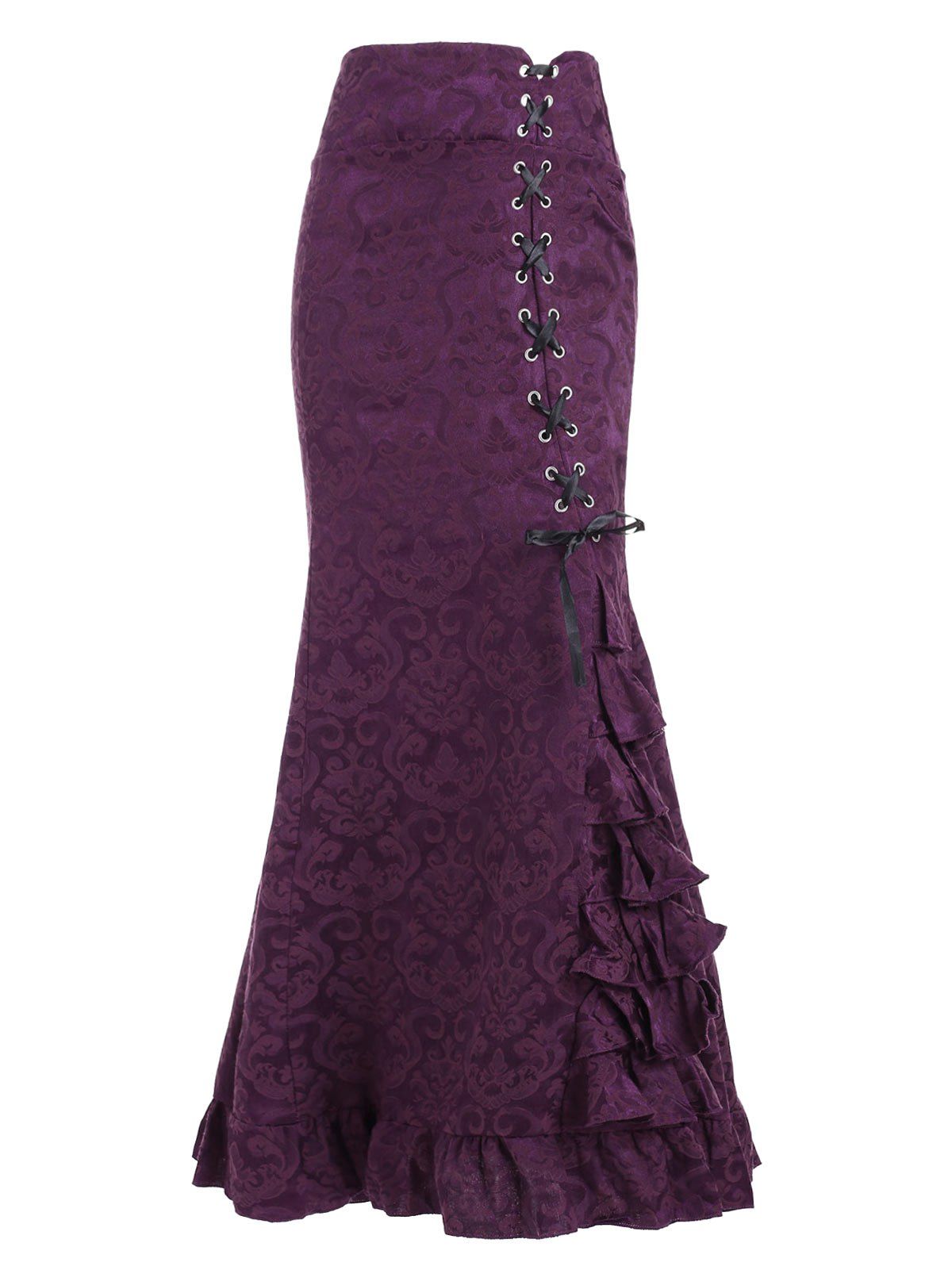 

Lace Up Jacquard Mermaid Maxi Skirt, Purple