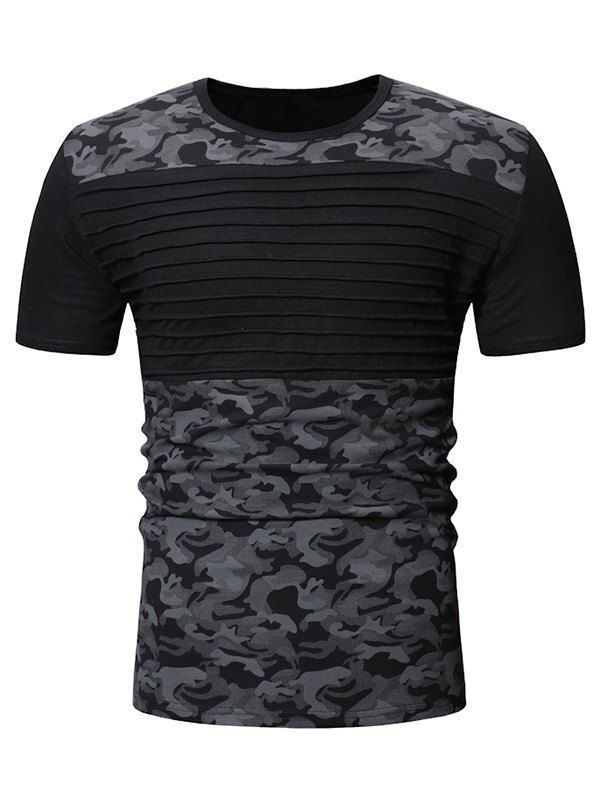 

Camo Print Ruffle Short Sleeves T-shirt, Black