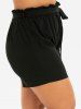 Plus Size Casual Belted Paperbag Waist Shorts -  