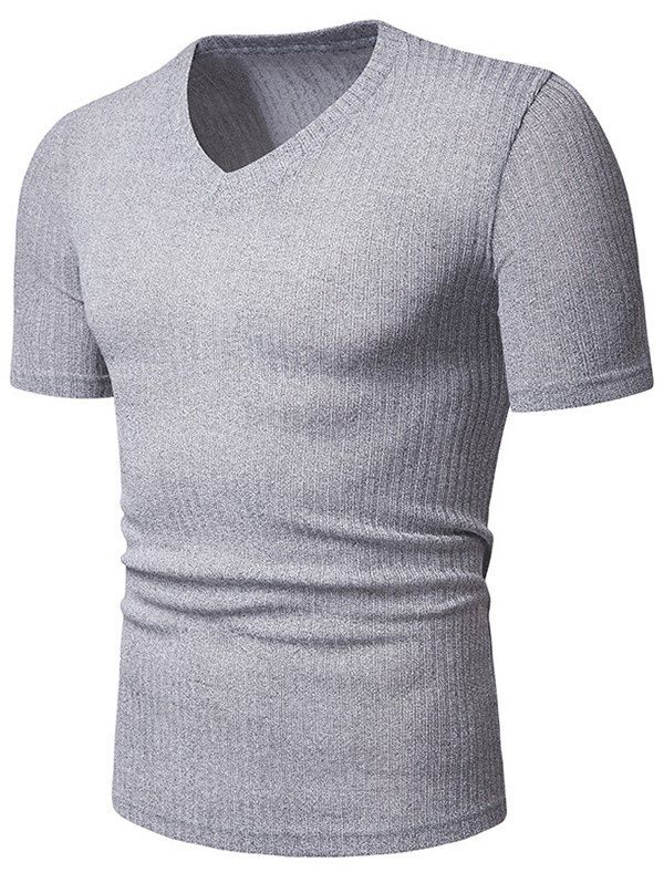 

Solid Color Casual V-Neck Short Sleeves T-shirt, Gray cloud