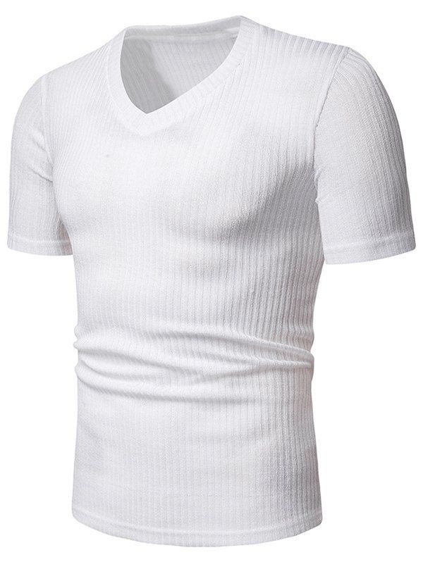 

Solid Color Casual V-Neck Short Sleeves T-shirt, White