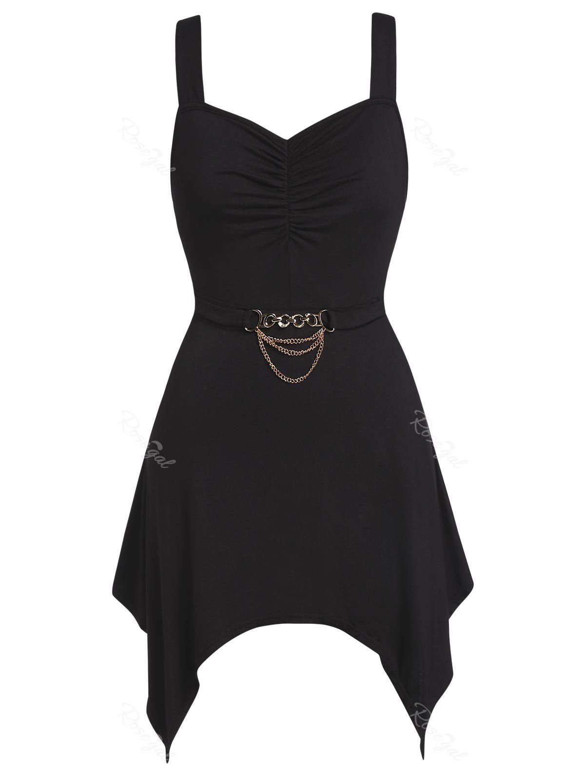 

Plus Size Chains Embellished Asymmetrical Ruched Tank Top, Black