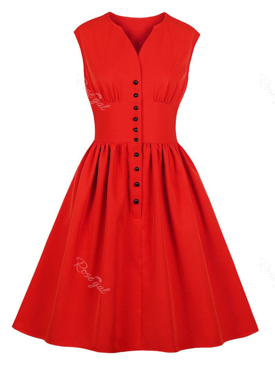 

Casual Half Buttoned Sleeveless Plus Size Dress, Red