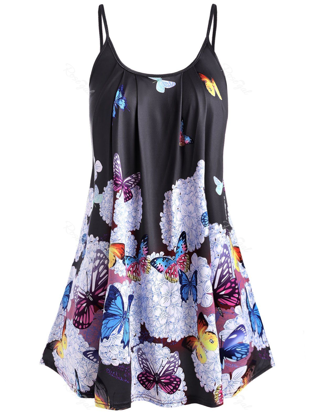 

Plus Size Spaghetti Strap Butterfly Print Tank Top, Black