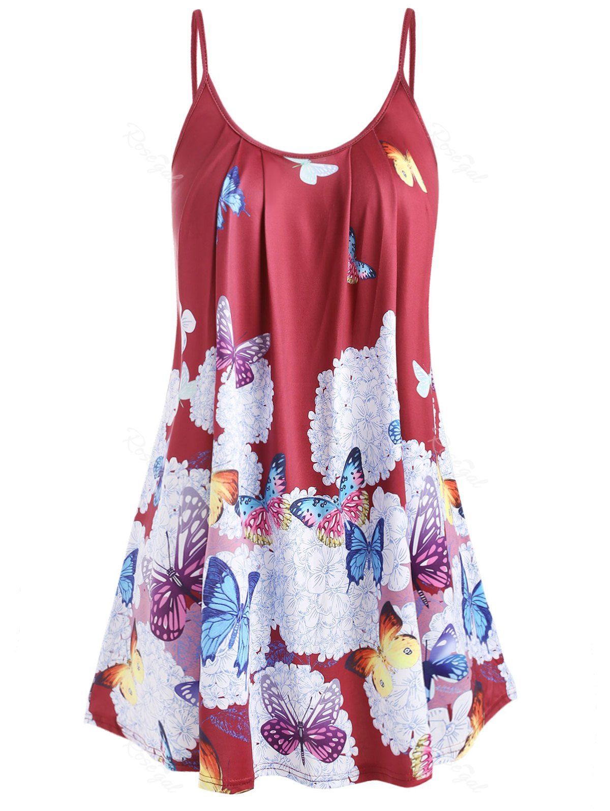 

Plus Size Spaghetti Strap Butterfly Print Tank Top, Red wine