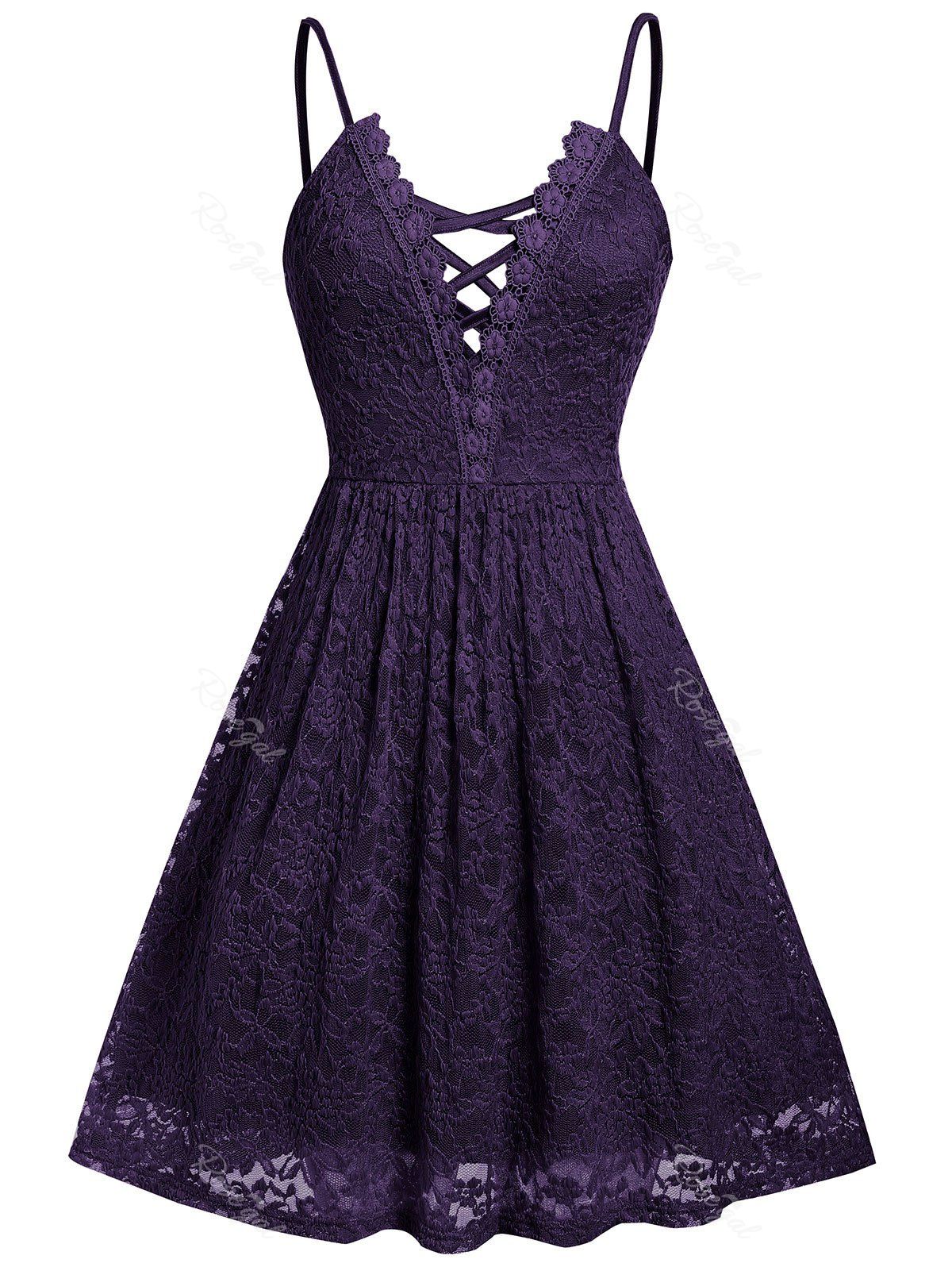 

Criss Cross Lace Plus Size Cami Mini Dress, Purple iris