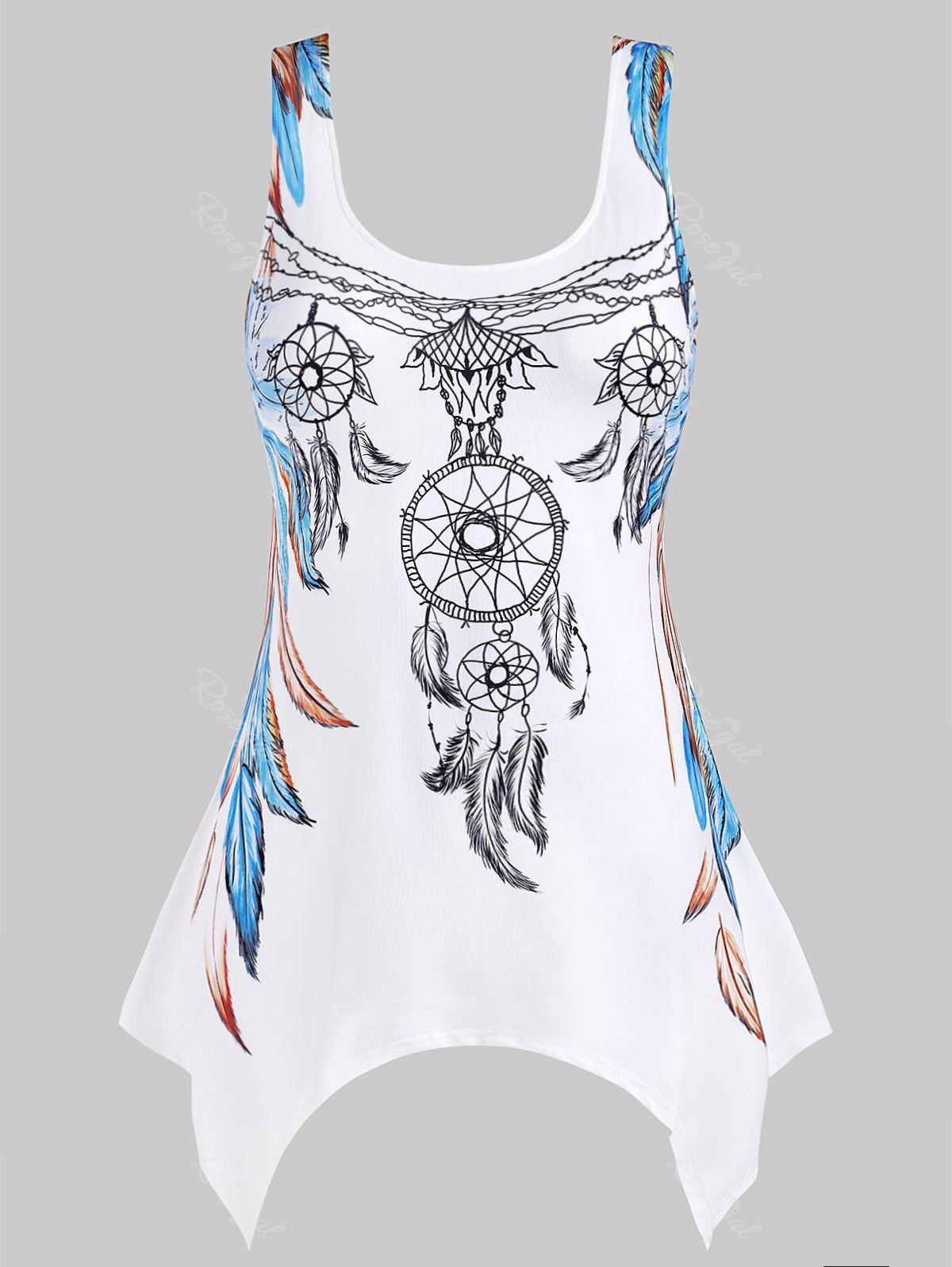 

Plus Size Feather Print Handkerchief Tank Top, White