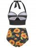 Sunflower Print Underwire Halter Bikini Swimsuit -  