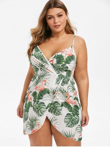 

Plus Size Tropical Print Cami Tulip Dress, Multi-a