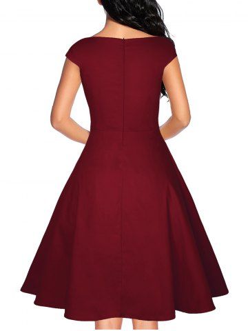 

Cap Sleeve Boat Neck Vintage Dress, Red wine