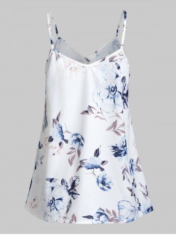

Button Spaghetti Strap Ditsy Print Tank Top, White