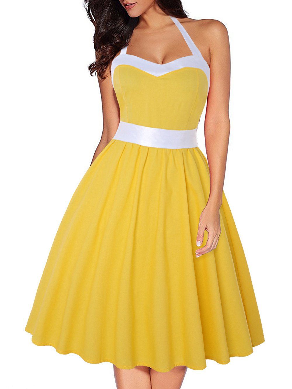 

Halter Two Tone Shirred Party Dress, Bright yellow