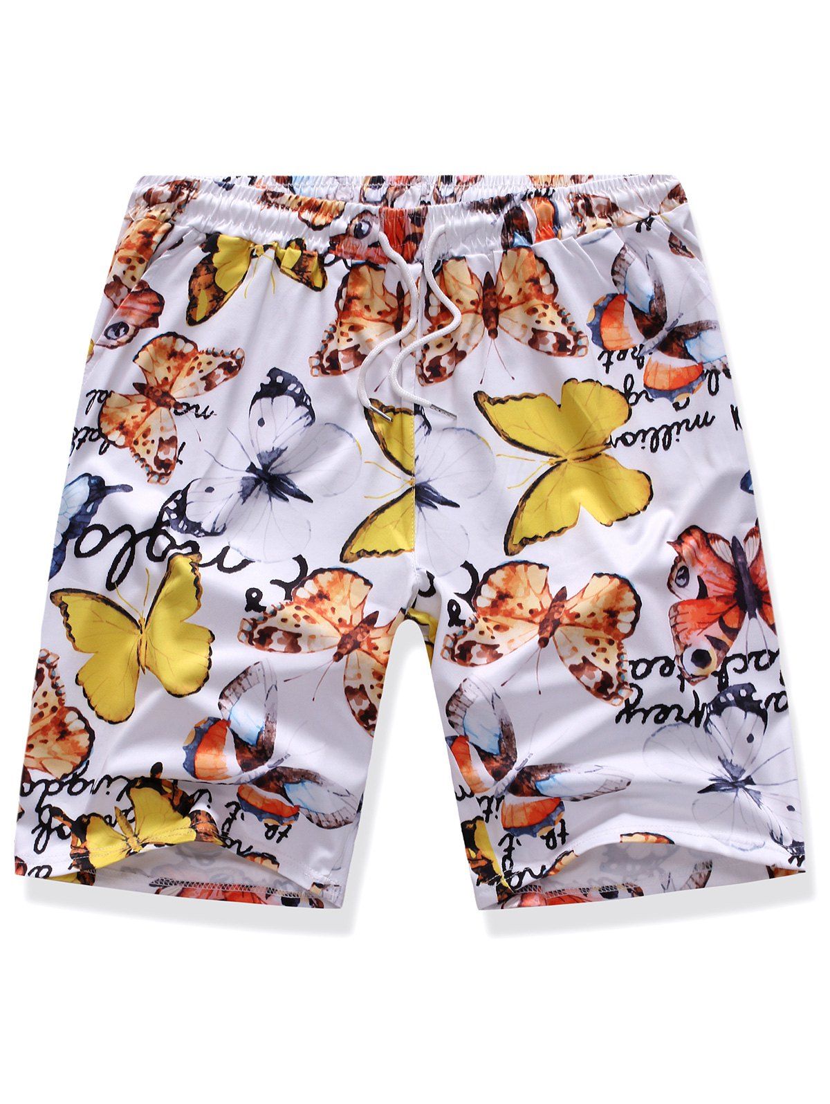 

Butterfly Print Pockets Drawstring Shorts, Multi