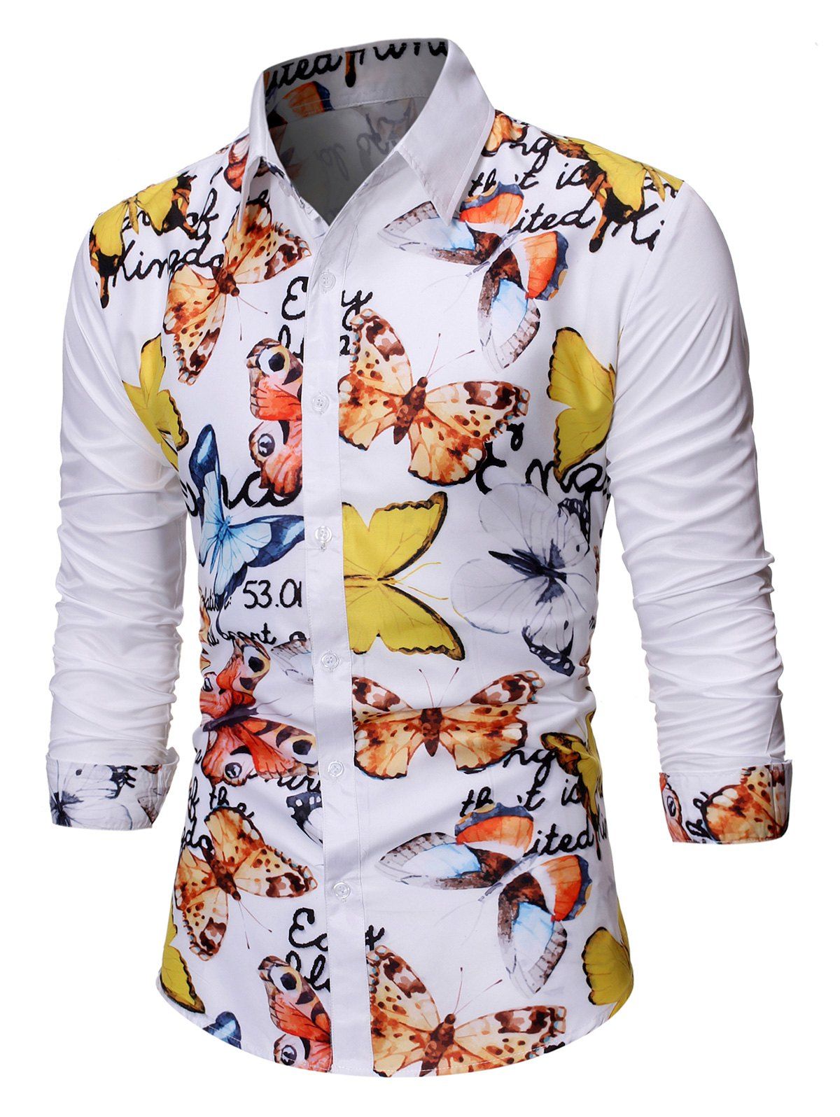 

Butterfly Print Patch Button Down Shirt, Multi