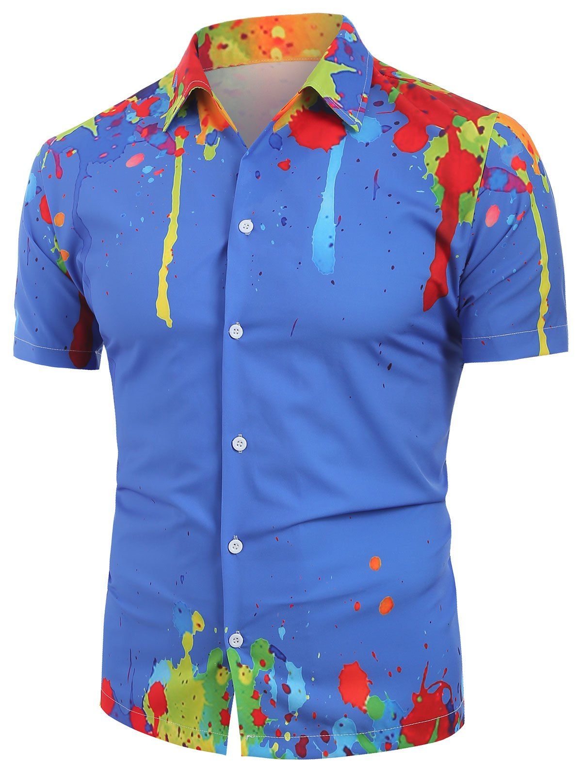 

Painting Print Short Sleeves Shirt, Blue