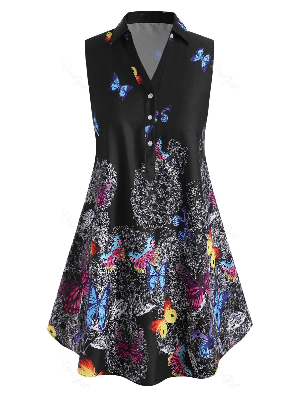 

Plus Size Sleeveless Butterfly Print Graphic Blouse, Black