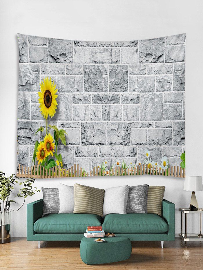 

Sunflower Stone Wall 3D Print Wall Tapestry, Multi-a
