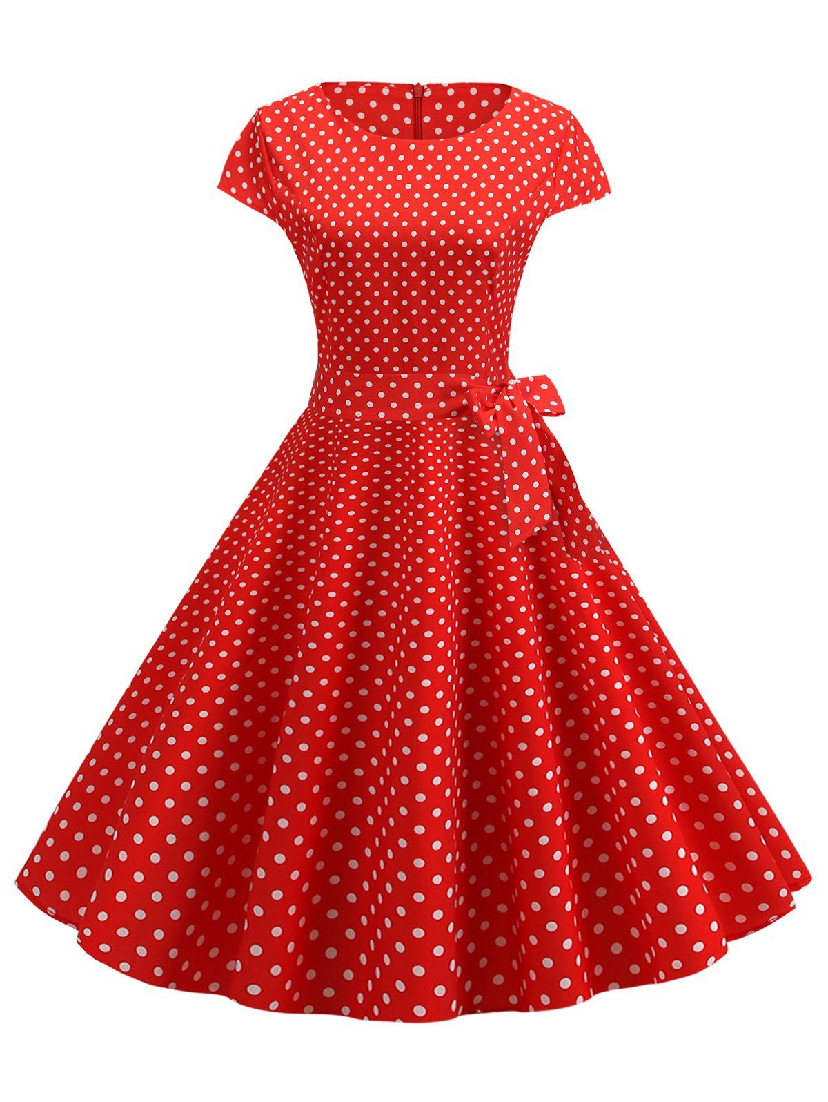 

Polka Dot Belted Vintage Dress, Rosso red