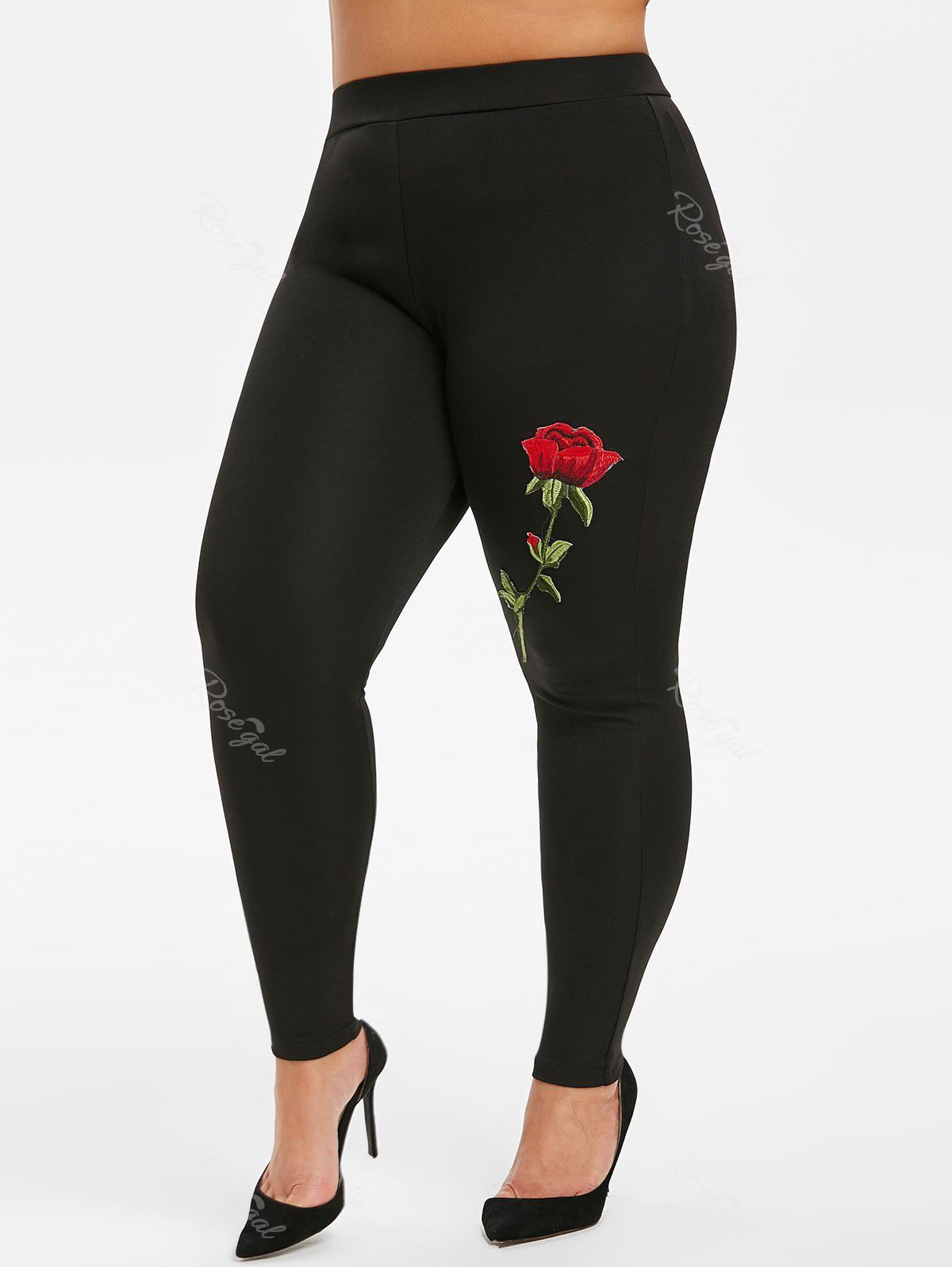 

Plus Size High Waist Embroidered Pants, Black