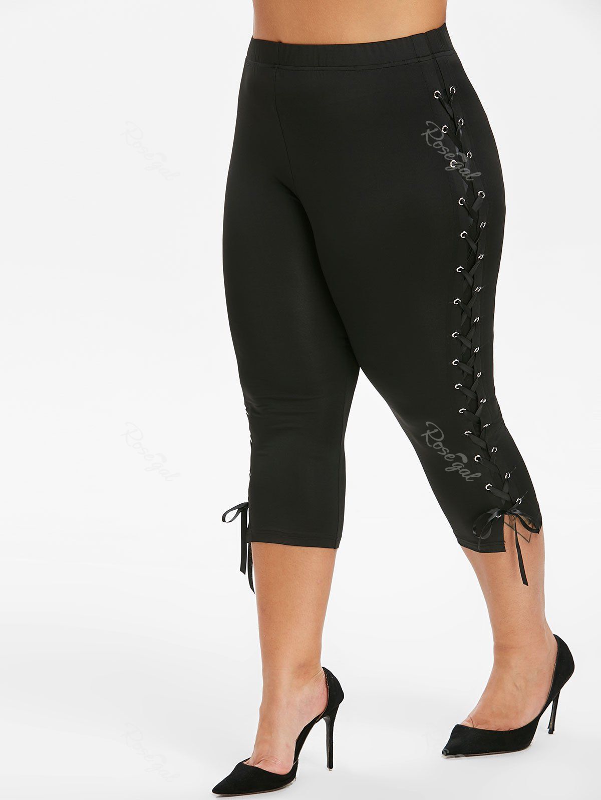 

Plus Size Lace Up Capri Pants, Black