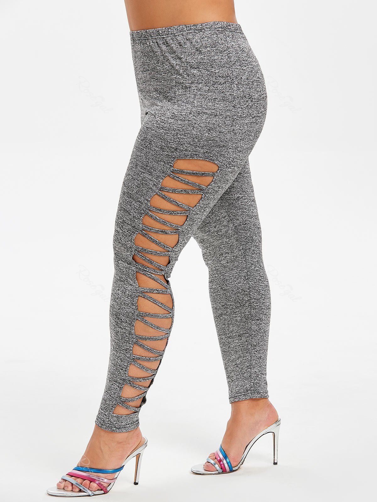 [33 Off] Plus Size Lattice Cut Out Space Dyed Leggings Rosegal