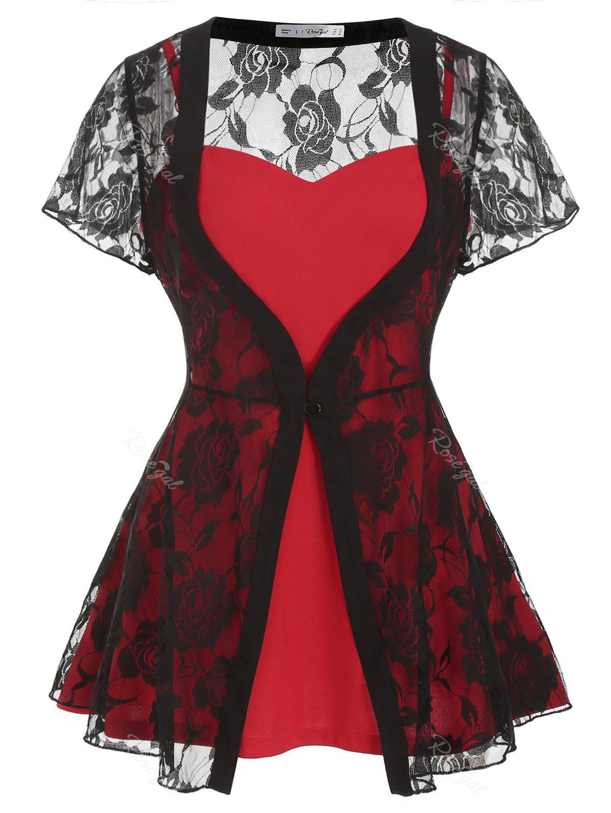

Plus Size See Through Lace Blouse And Cami Set, Ruby red
