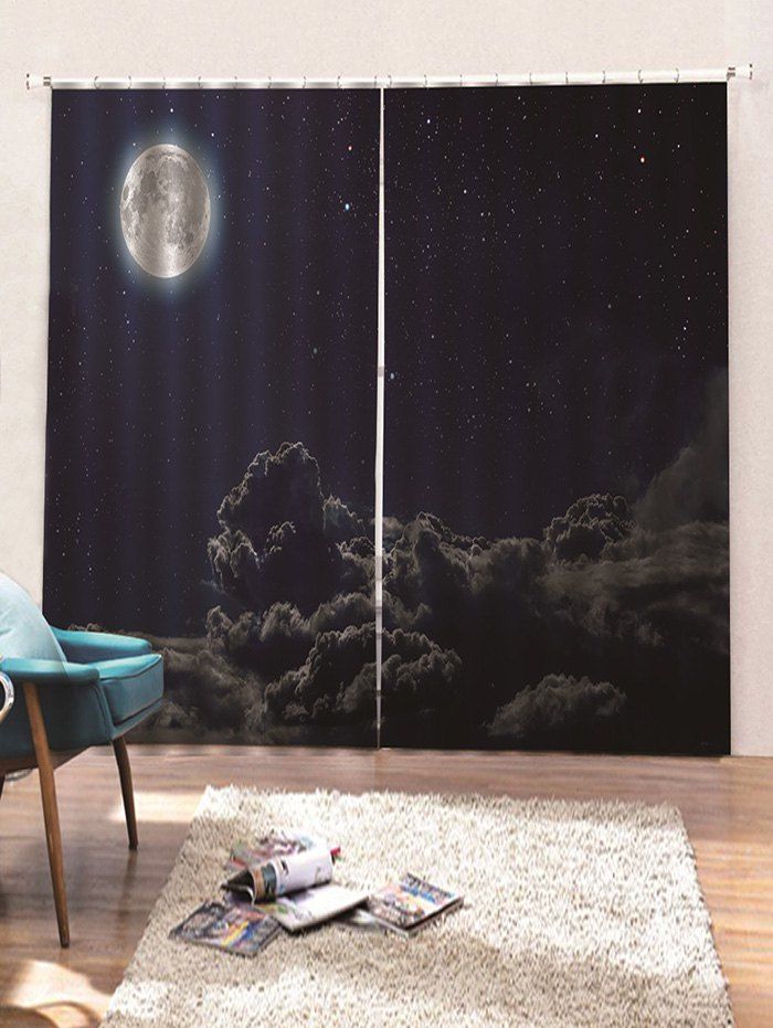 60 Off 2 Panels Moon Starry Sky And Cloud Print Window Curtains