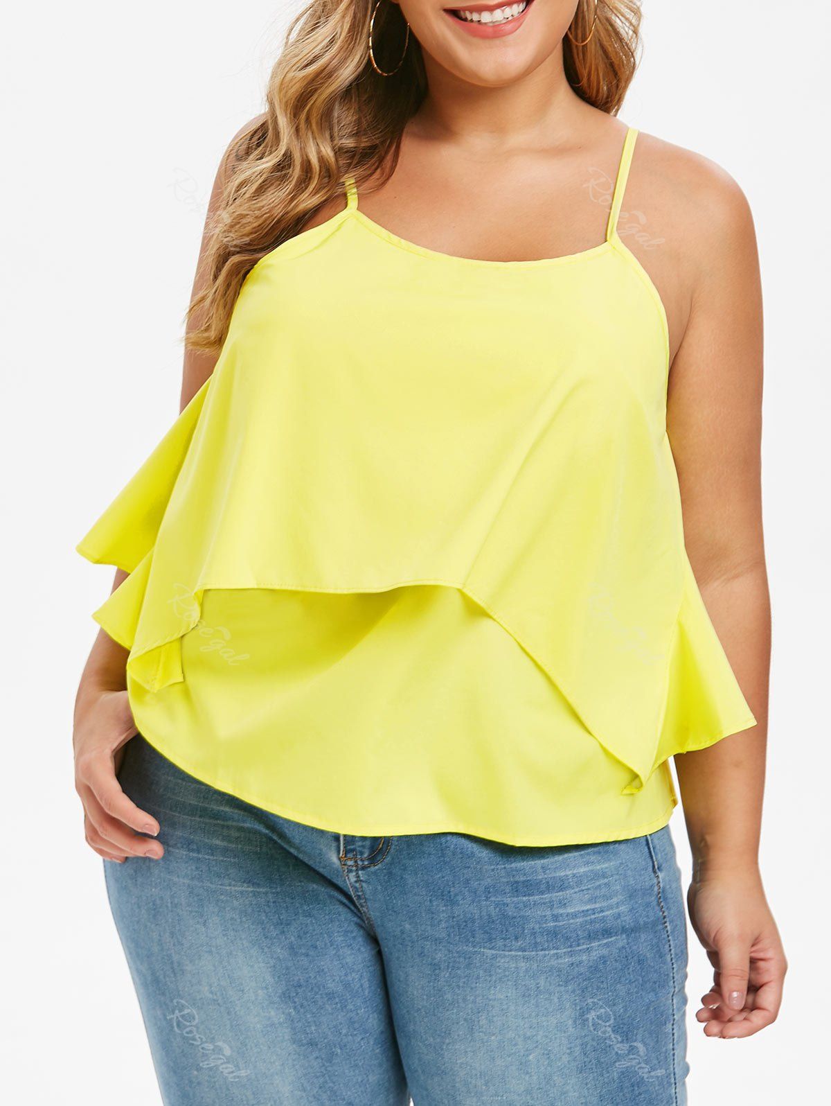 

Plus Size Flounce Cutout Cami Top, Green yellow