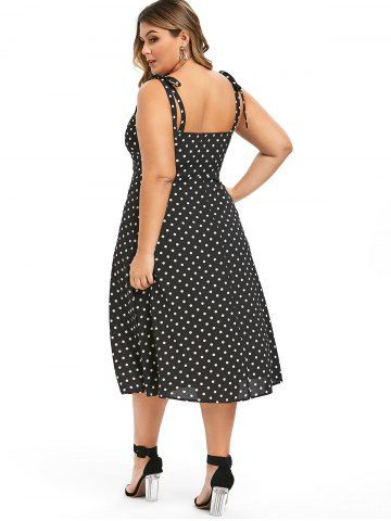 

Plus Size Tie Shoulder Polka Dot Midi Slit Dress, Black