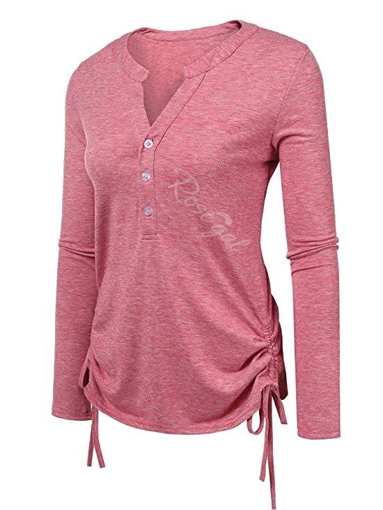 

Plus Size Cinched Half Button Tee, Red