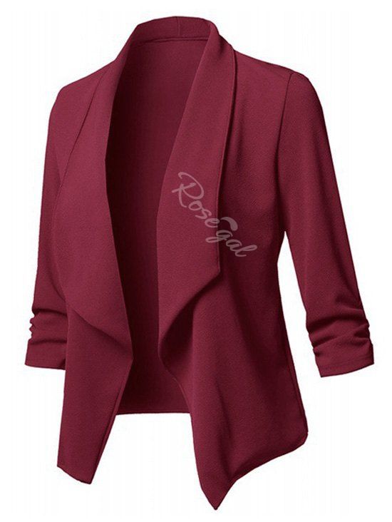 

Plus Size Open Front Flyaway Blazer, Red wine