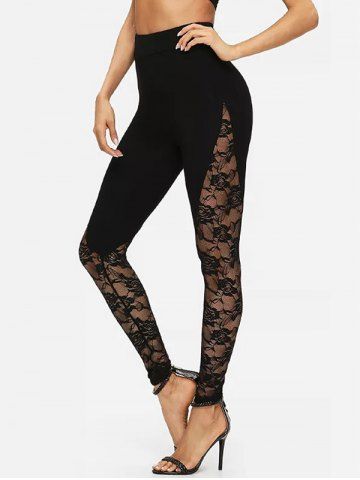 

Lace Insert High Rise Skinny Leggings, Black