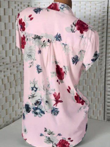 

Front Pocket Floral V Neck Blouse, Pink