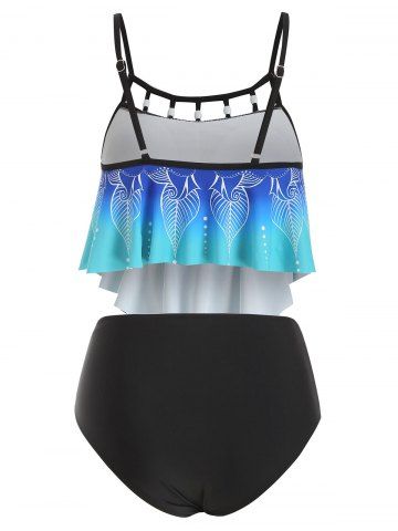 

Leaf Print Flounce Cami High Waisted Tankini Swimwear, Multi