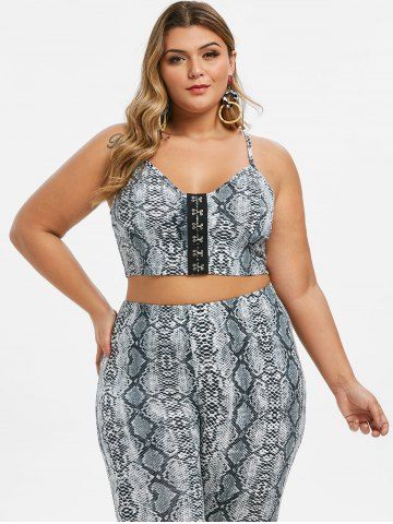 

Plus Size Snakeskin Print Hook And Eye Crop Top, Multi