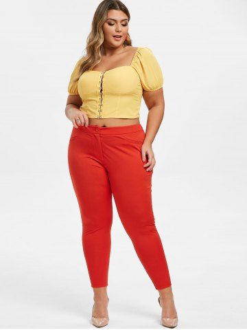 

Plus Size High Rise Skinny Neon Pants, Red