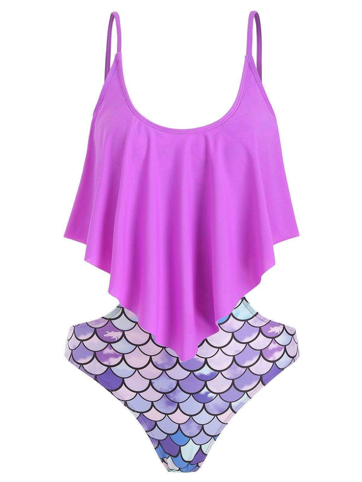 

Fish Scale Print Padded Monokini Swimsuit, Mauve