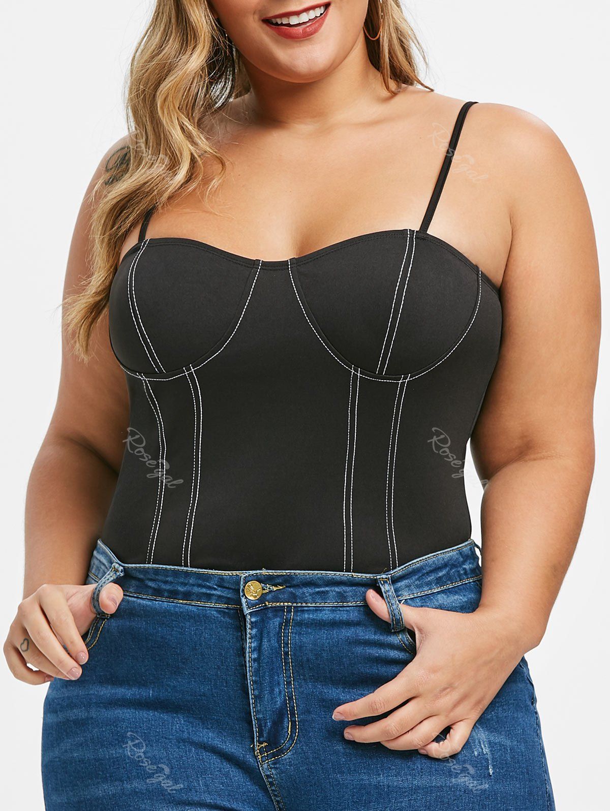 

Plus Size Adjusted Strap Skinny Cami Tank Top, Black